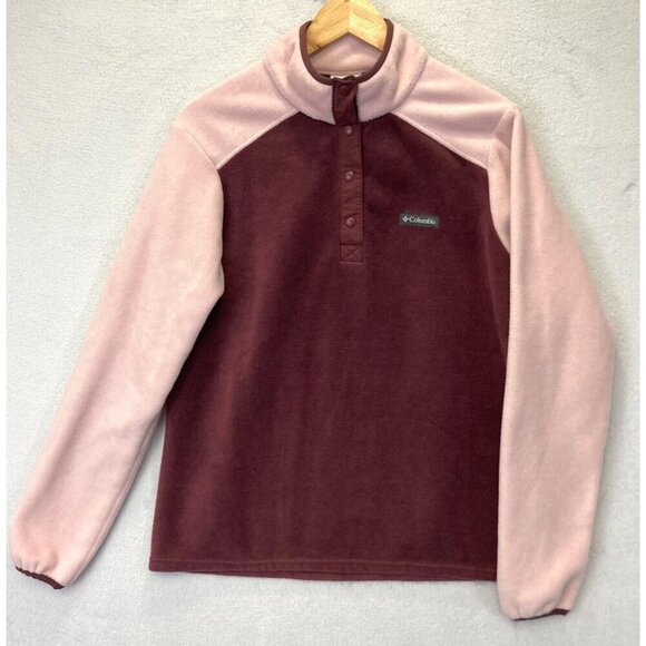 COLUMBIA Sportswear Fleece Pullover Henley Sweatshirt Womens Large Sweater Pink - Picture 1 of 16